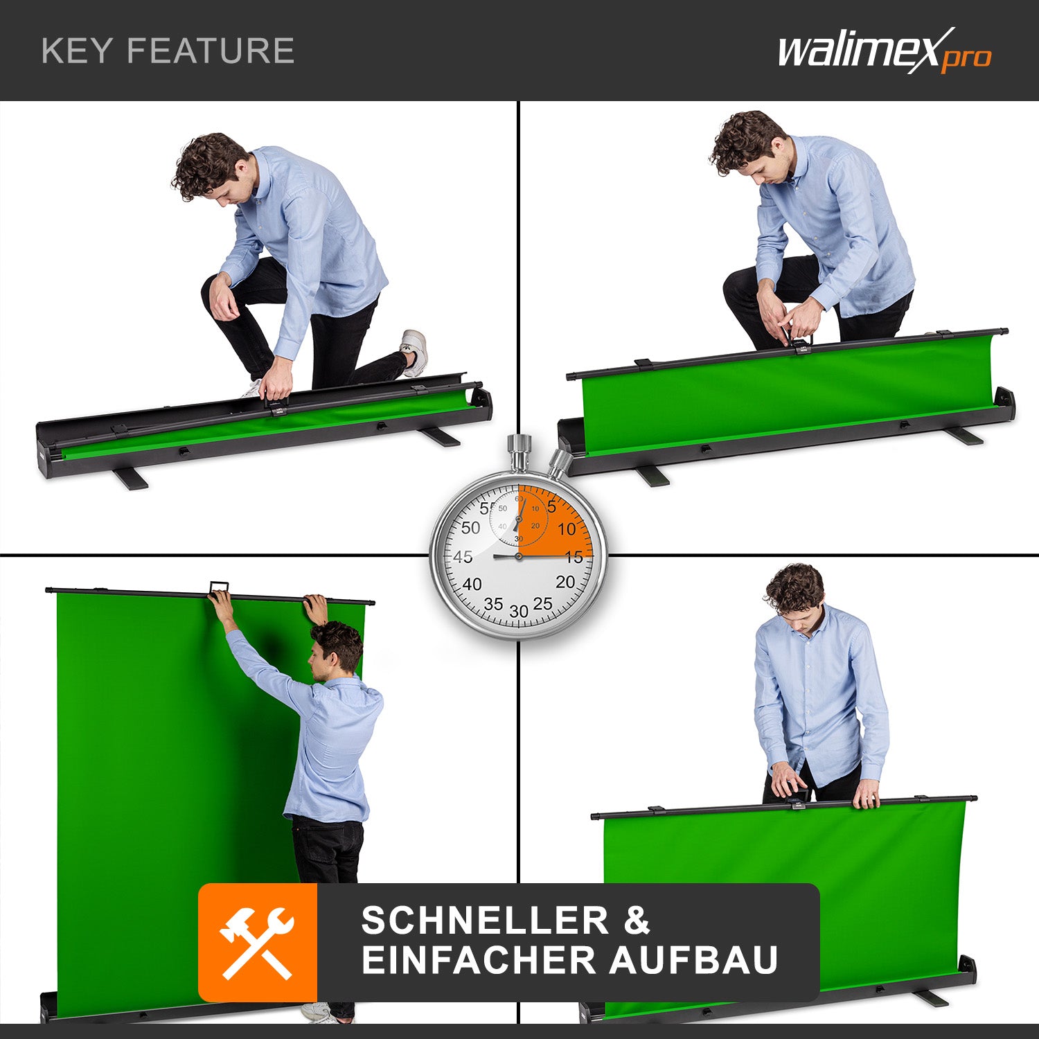 Fondale fotografico a rullo verde 165 x 220 cm, sfondo avvolgibile con supporto, sistema per studi fotografici, pannello ingualcibile ideale per chroma key