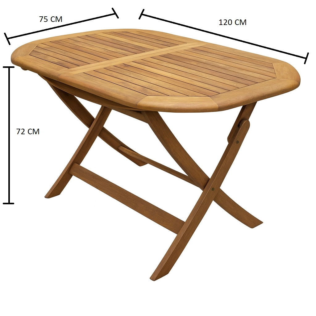 Tavolo Ovale Pieghevole in Legno di Acacia – 120x75xH72 cm