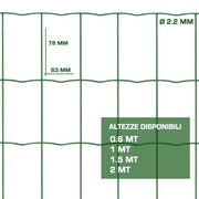 Rete per Recinzioni Metallica Plastificata Verde Resistente in Rotoli Formato: 10 mt x 1 H