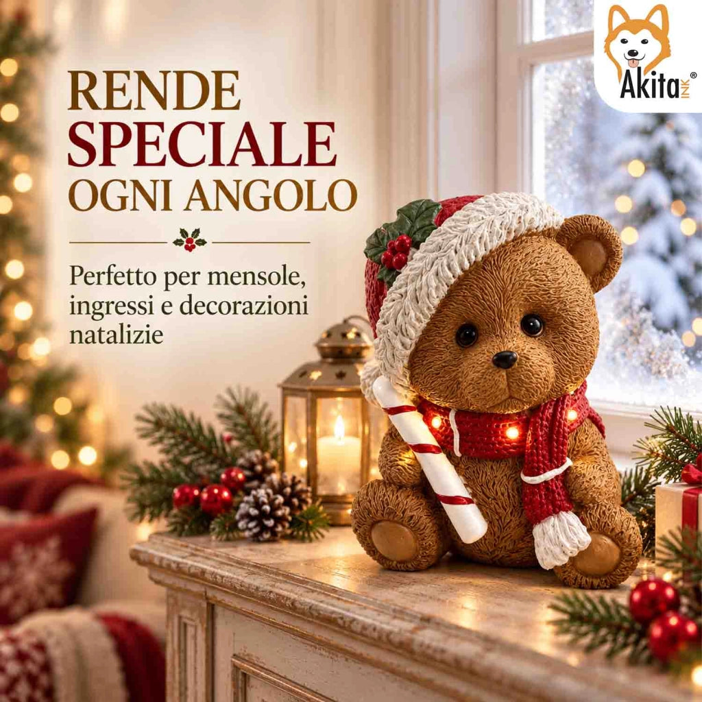 Akitaink Orsetto con Candy Cane in Resina con LED 24x29 cm