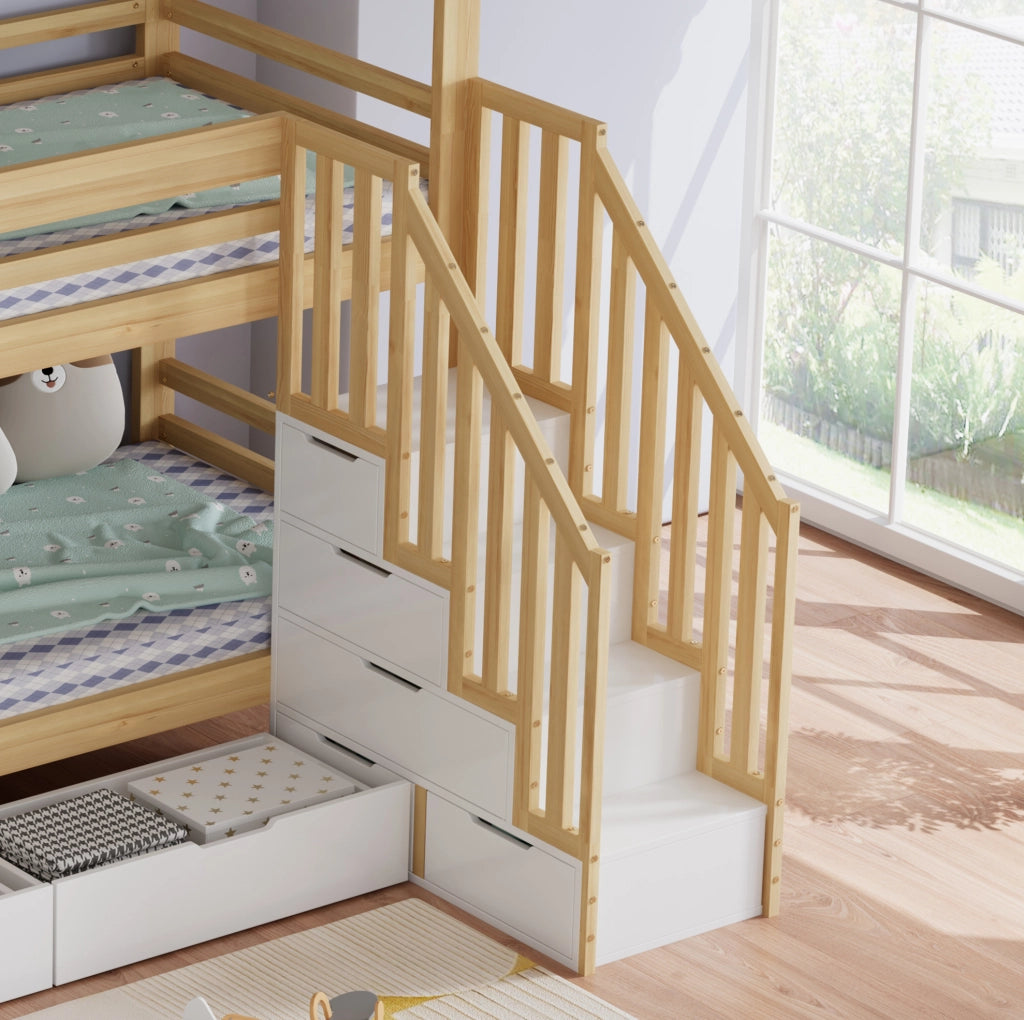 Letto a castello per bambini 90x200 cm con cassetti e scala contenitore