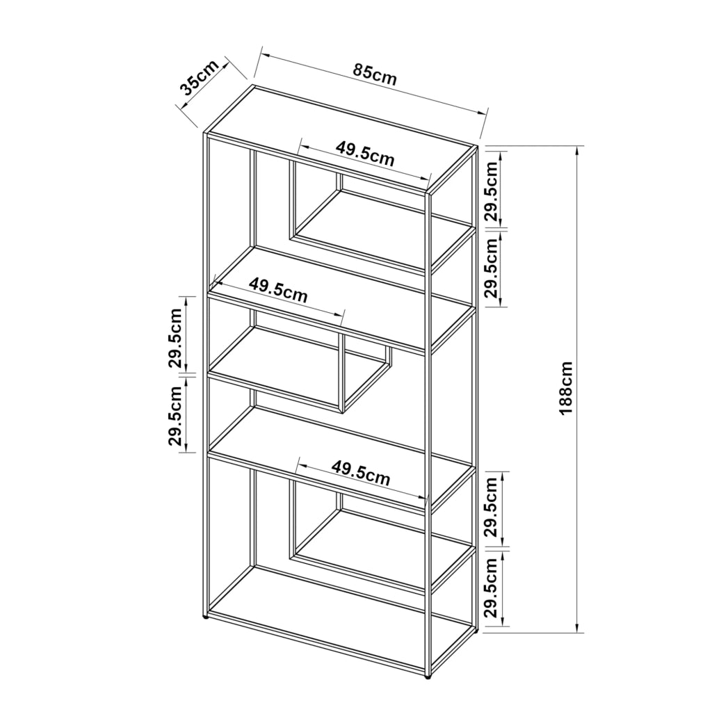 Scaffale dal design senza tempo per soggiorno/camera da letto mobile contenitore indipendente acciaio 188 x 85 x 35 cm nero 03_0011155