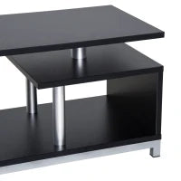 Mobile TV Moderno con Ripiano in Legno, Mobiletto Tavolino Basso da Salotto 114x40x40.5cm, Nero