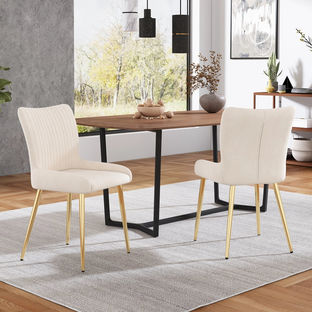 Sedia da pranzo in velluto beige e oro, set da 2, con struttura in metallo e montaggio facile