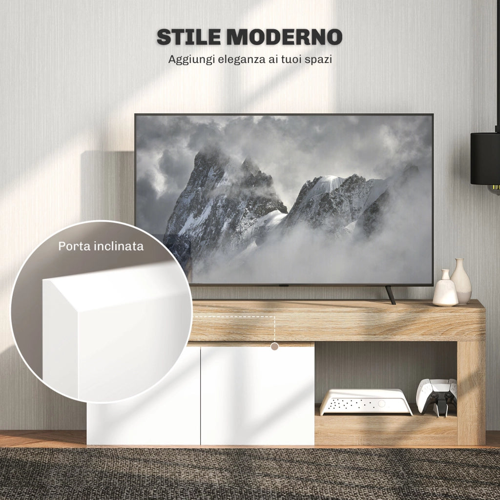 Mobile TV Moderno 60" max con Armadietto 2 Ante e Ripiano Aperto-Credenza  per TV,140x40x48 cm,Bianco e color Legno