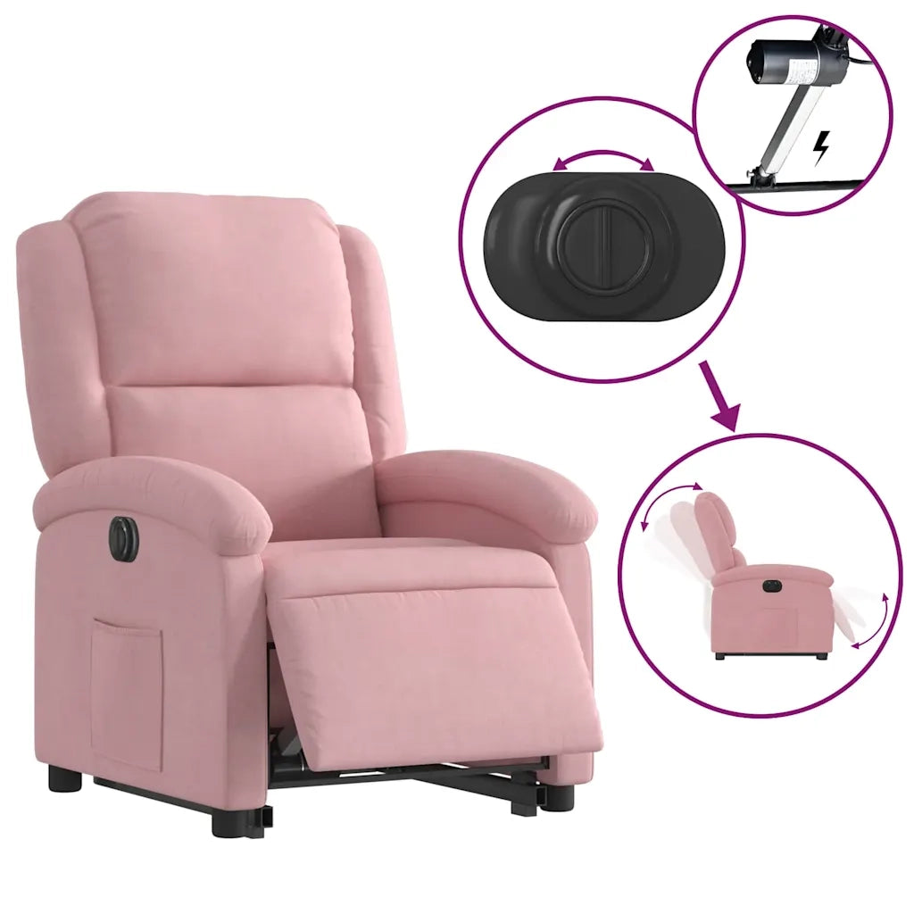 Poltrona Alzapersona Reclinabile Elettrica Rosa in Velluto 3204326
