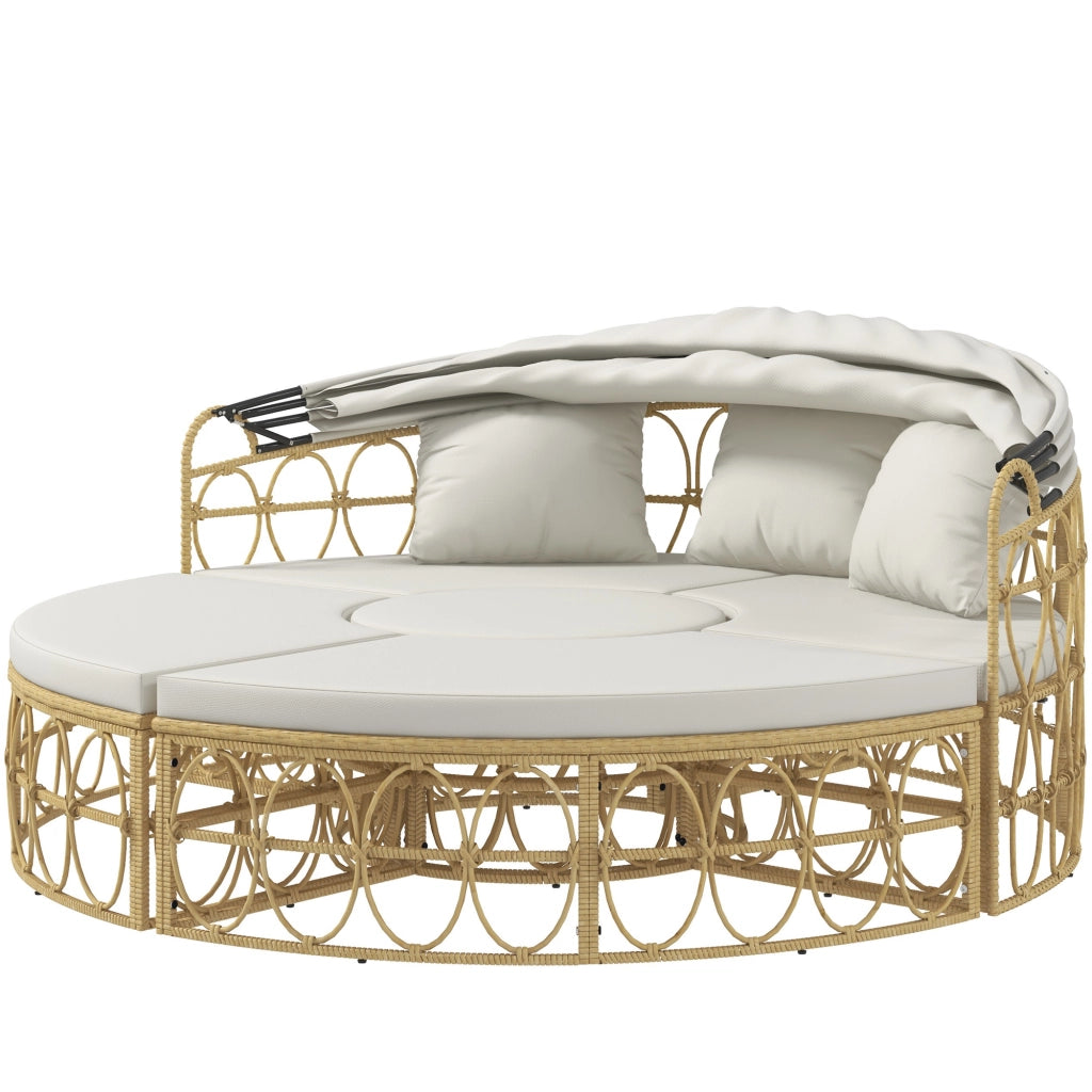 Divano da Giardino 4 Pezzi con Estraibile e Cuscini ¨C Zephmum ¨C Beige Rattan 178x85x66.5 cm