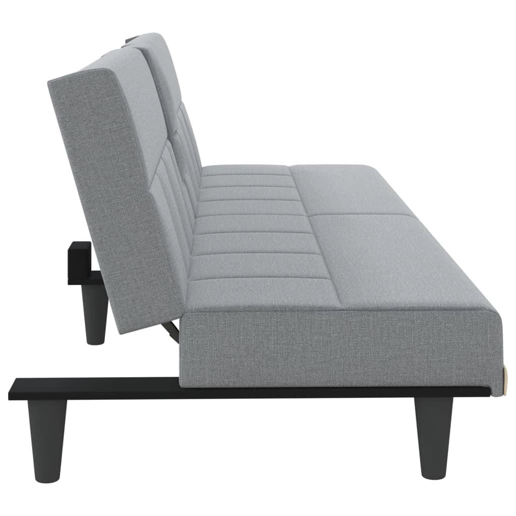 Divano letto con portabicchieri 200 x 89 x 70 cm tessuto grigio chiaro 02_0019844