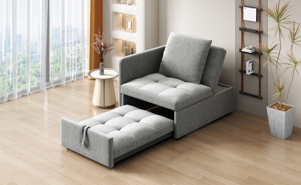 Divano letto 3 in 1 multifunzionale in tessuto effetto lino, schienale regolabile 5 posizioni, colore grigio