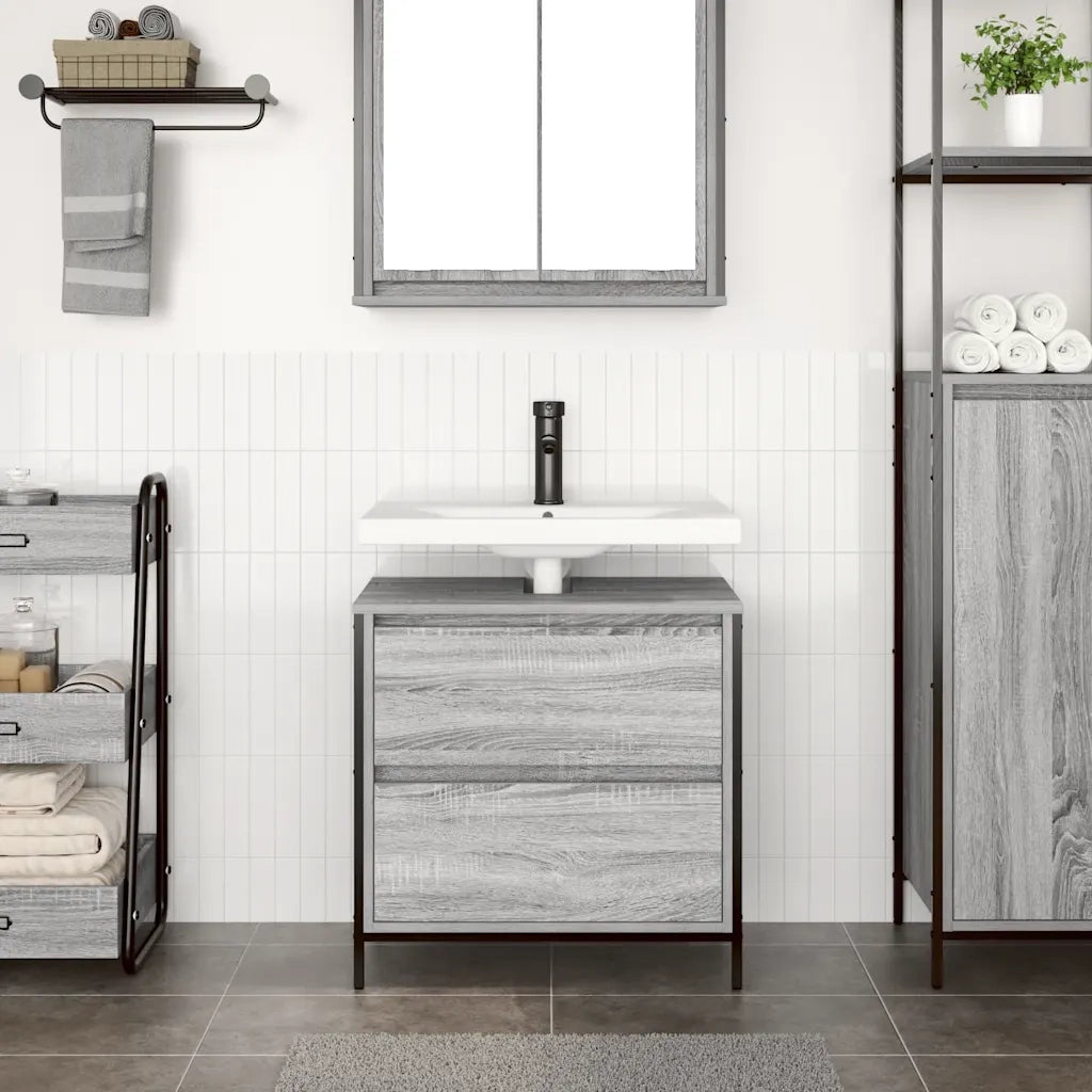 Mobile Lavabo da Bagno-Armadietto da bagno con Cassetti Grigio Sonoma 60x34,5x60 cm