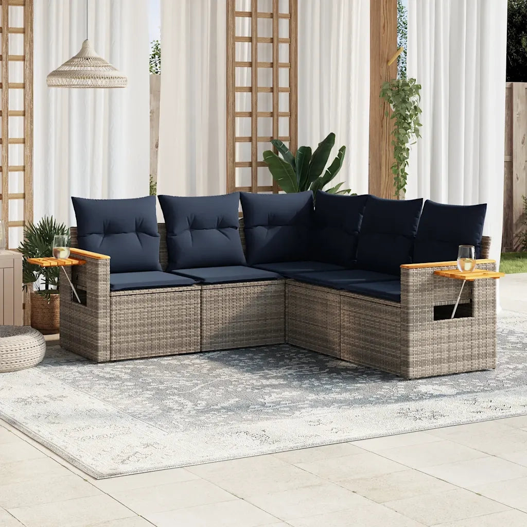 Set Divani da Giardino 5 pz con Cuscini Grigio in Polyrattan 3226803