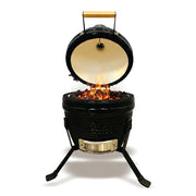 Barbecue Kamado a Carbone in Ceramica con Termometro, Griglia in Acciaio Inox SS304 Ø26 cm, Ventilazione Regolabile, BBQ Compatto da Giardino e Terrazzo