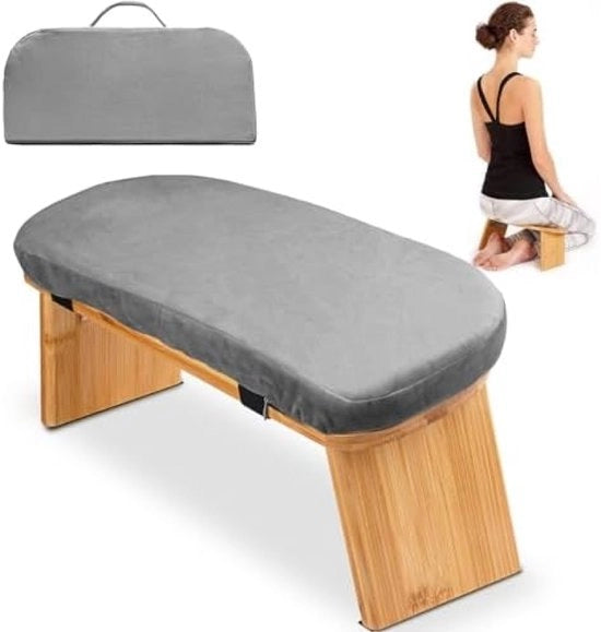 Banco di Meditazione in Bamboo Raccoglievole con Cuscino Comodo - Sedia Ergonomica con Schienale e Sedia per Meditazione e Preghiera - Ideale per Yoga e Esterno