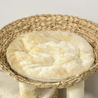 Albero Tiragraffi per Gatti con Casetta, Trespolo e Pallina, in Legno e Poliestere, 60x40x98 cm, Marrone e Beige