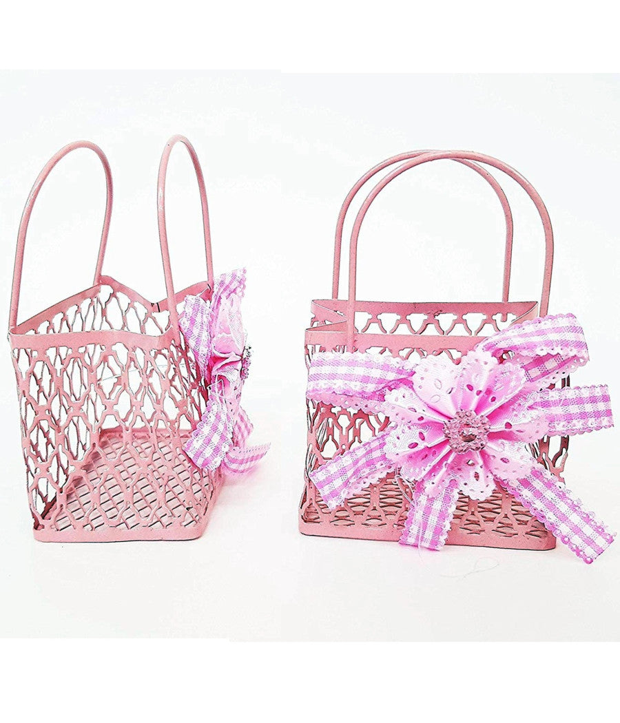 12pz Bomboniera Sacchetto Shoppers Metallo Rosa Portaconfetti Nascita Comunione         
