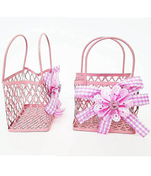 12pz Bomboniera Sacchetto Shoppers Metallo Rosa Portaconfetti Nascita Comunione         