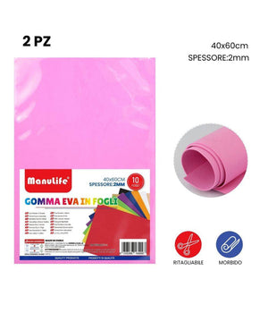 12pz Fogli In Gomma Eva Colore Rosa Materiale Alta Qualità  40x60cm Spessore 2mm         