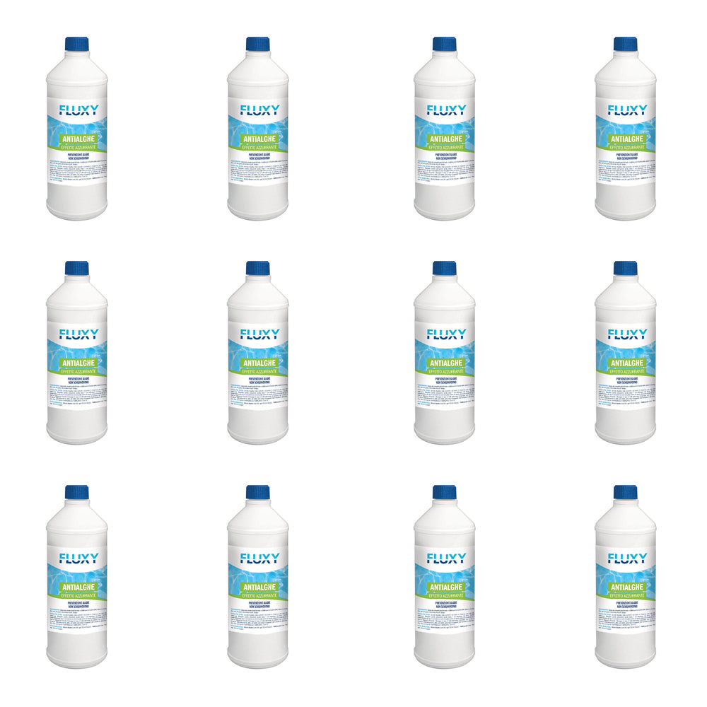 ANTIALGHE LIQUIDO X PISCINE UNIVERSALE AZZURRANTE 1KG NON SCHIUMOGENO 12PZ FLUXY
