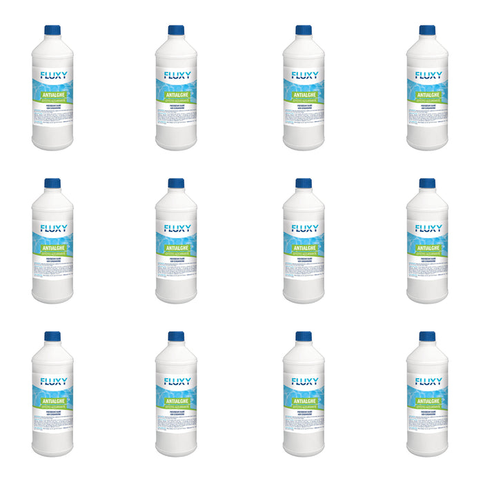 ANTIALGHE LIQUIDO X PISCINE UNIVERSALE AZZURRANTE 1KG NON SCHIUMOGENO 12PZ FLUXY