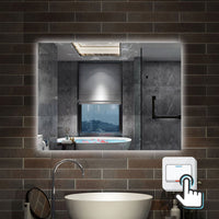 Specchio bagno Rettangolare 80x60 cm con led. Dimmerabile + Touch Control + Bordo non sabbiato + IP44