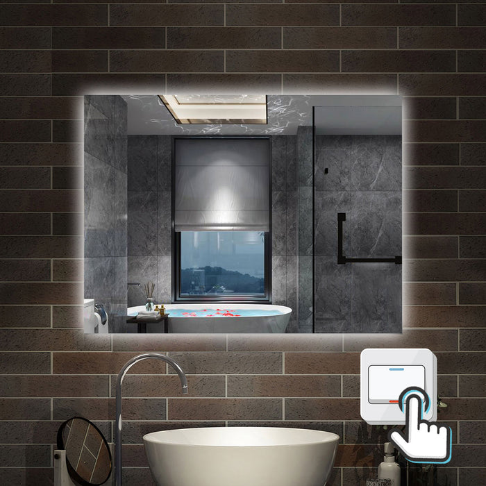 Specchio bagno Rettangolare 80x60 cm con led. Dimmerabile + Touch Control + Bordo non sabbiato + IP44