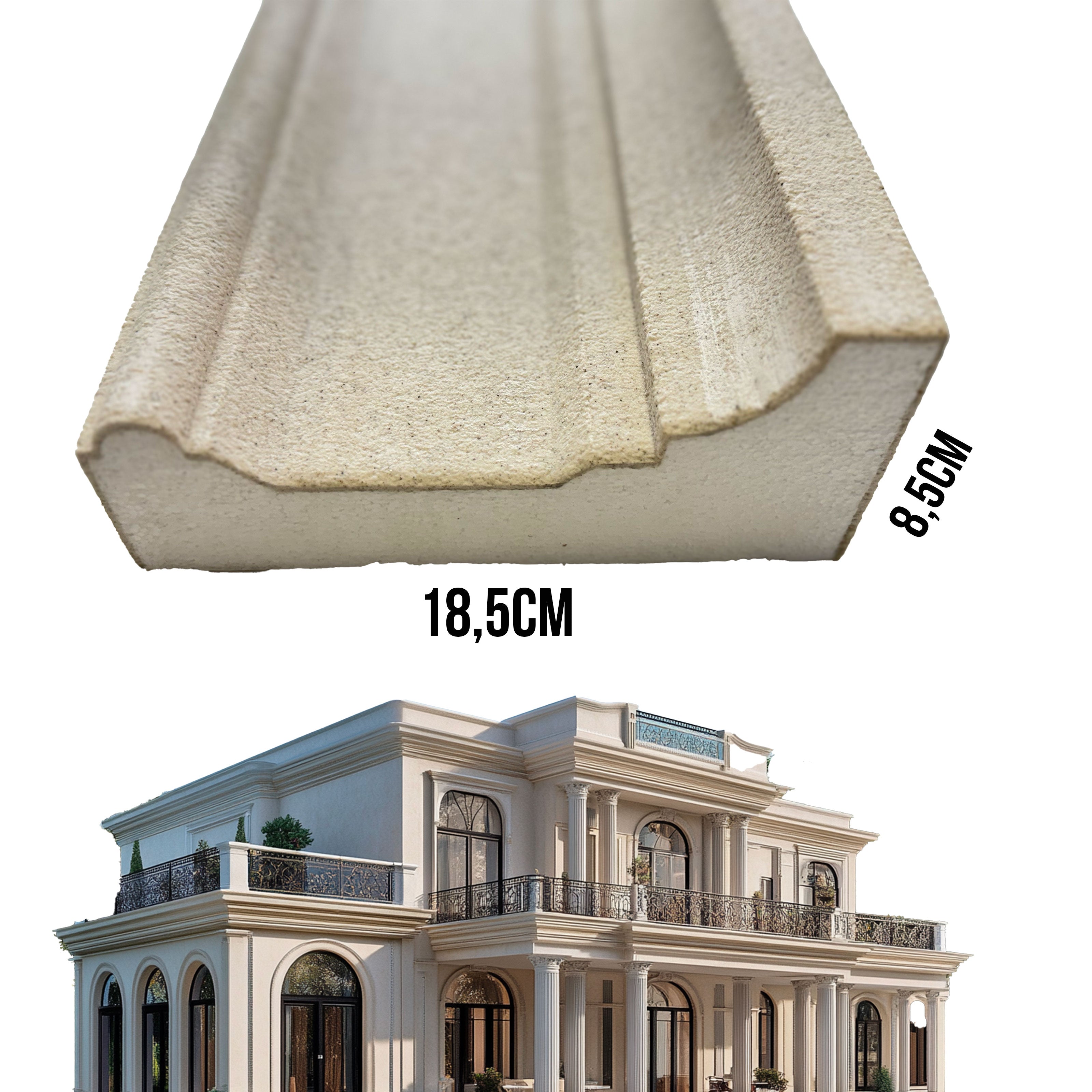 ml *** STOCK *** Pacco da 16ml di cornice decorativa in XPS Resinata per esterno 18,5X8,5X200cm PD130