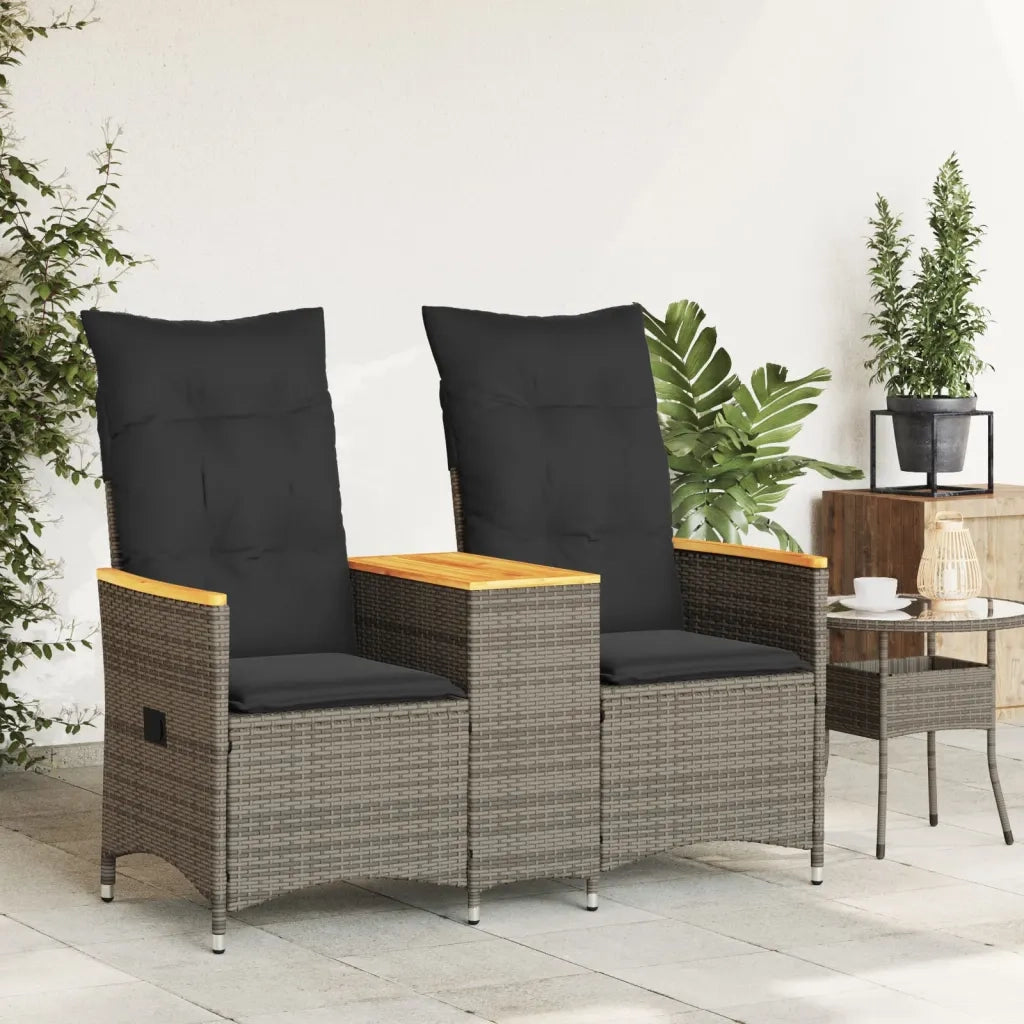 Divano Giardino Reclinabile 2 Posti Tavolino Grigio Polyrattan 365721