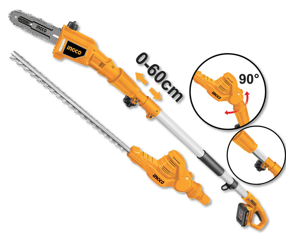 Sega telescopica a batteria P20S con tagliasiepi, batteria e caricabatteria