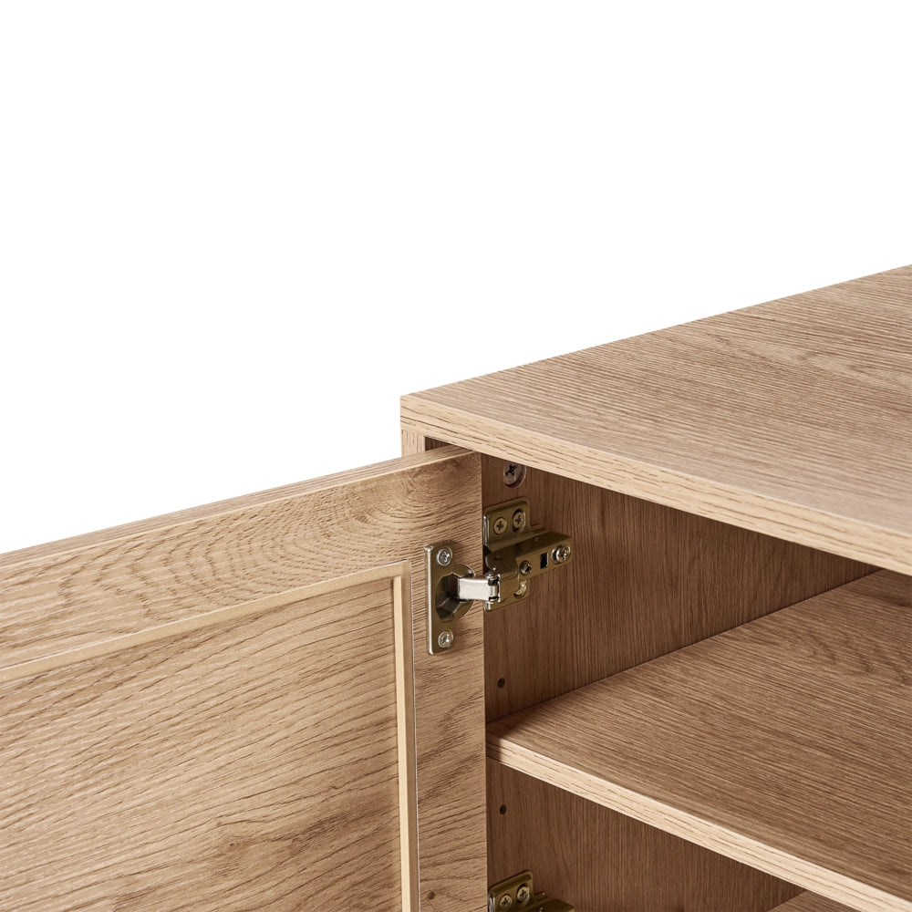 Mobile TV marrone chiaro in truciolato con frontale in rattan TV fino a 70ʺ Gambe in legno Stile boho Soggiorno