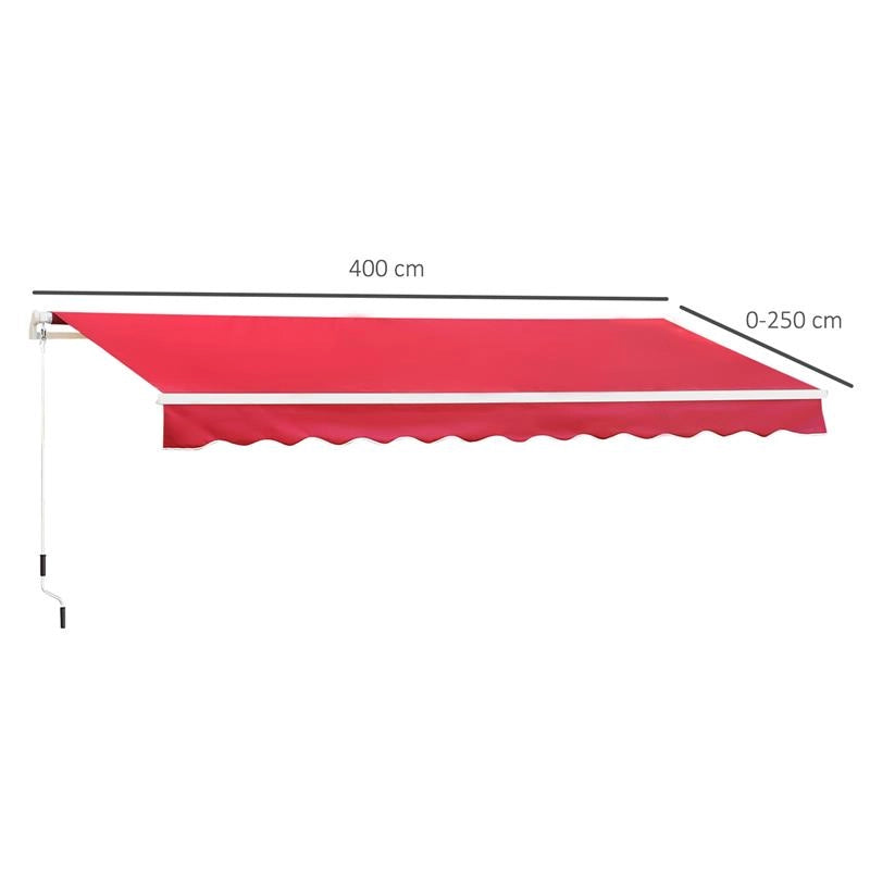 TENDA DA SOLE A MANOVELLA CON COPERTURA IMPERMEABILE 400 X 250 CM COLORE ROSSO
