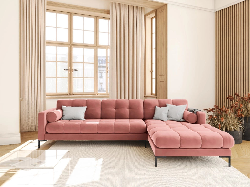 Cosmopolitan Design - Divano angolare destro "Bali" 5 posti in velluto rosa 
