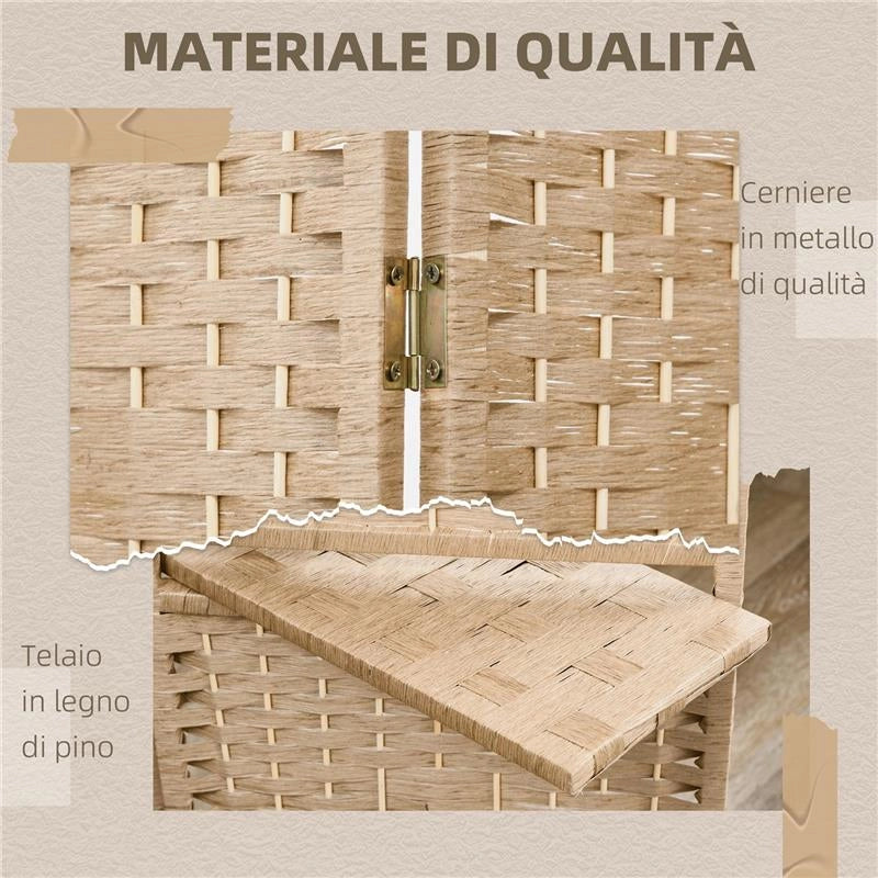 PARAVENTO DA INTERNO A 4 PANNELLI PIEGHEVOLE CON MENSOLE 160X170 CM COLORE NATURALE