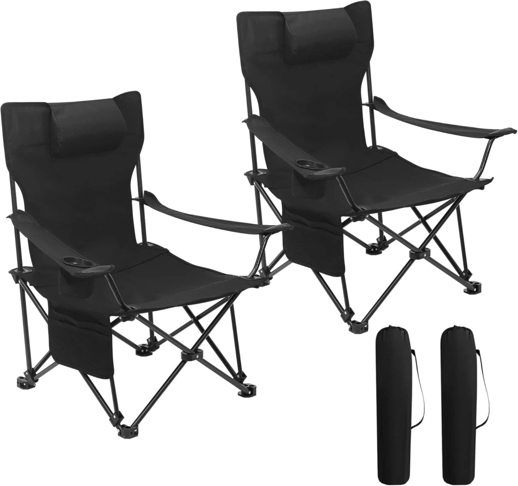 Sedia Pieghevole Campeggio, Set di 2, Sedie Richiudibili Sedia da Pesca Leggera e Portatile, Max Portata 150 kg Nero