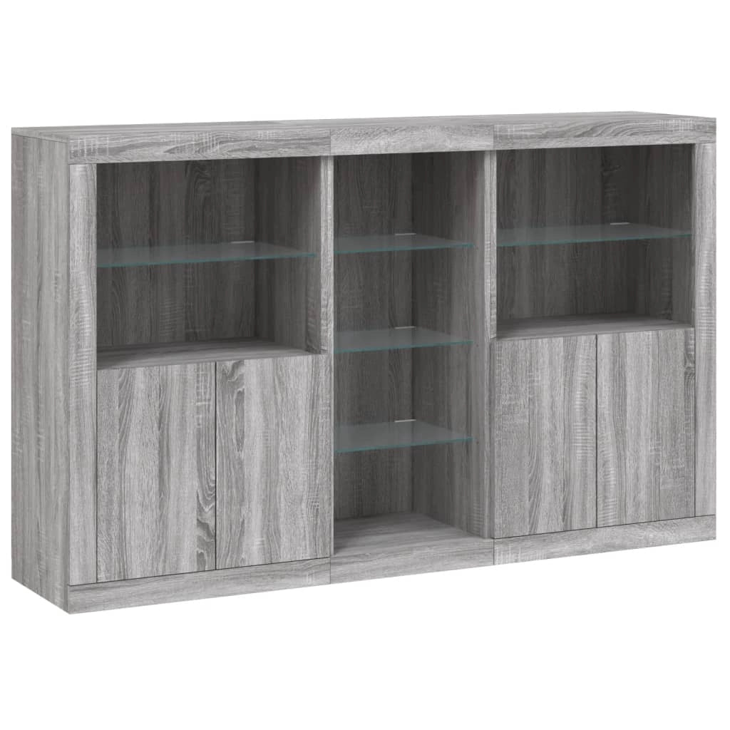 Buffet credenza cassettiera armadio mobile contenitore organizer per cucina soggiorno salotto con luci LED Sonoma 162 x 37 x 100 cm grigio 02_0030055