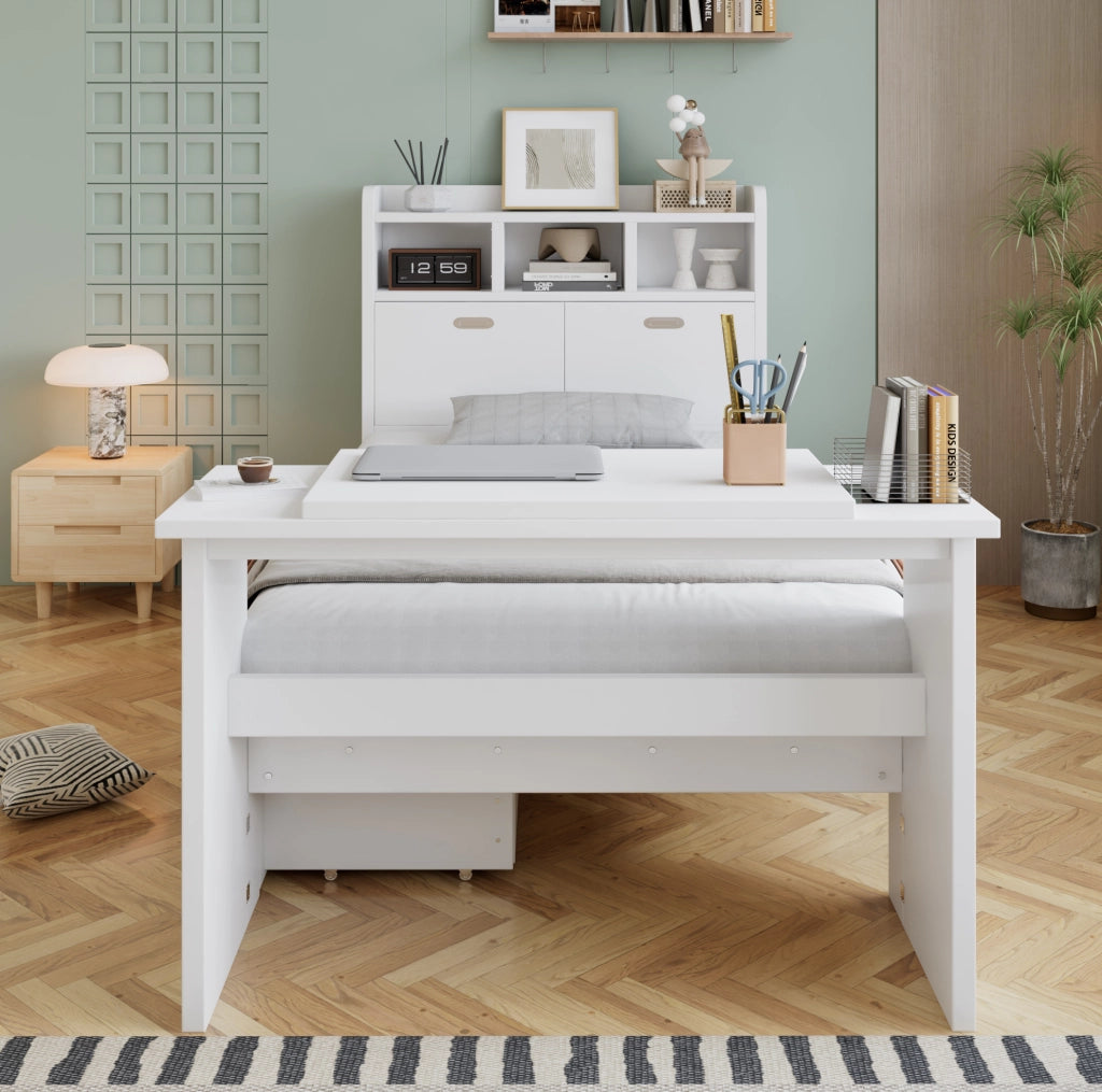 Letto singolo 90x200 cm con tavolo pieghevole e cassetto