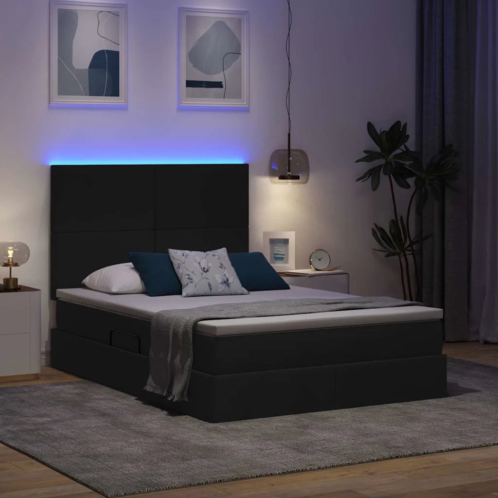 Letto con contenitore e LED Nero 140 x 190 cm Poliestere