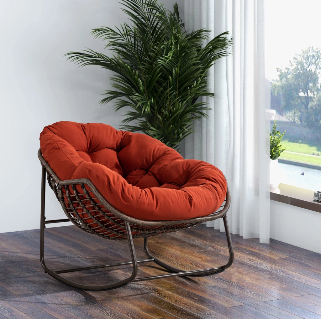 Sedia a dondolo da esterno 78x106x90 cm in acciaio arancione per terrazza e giardino
