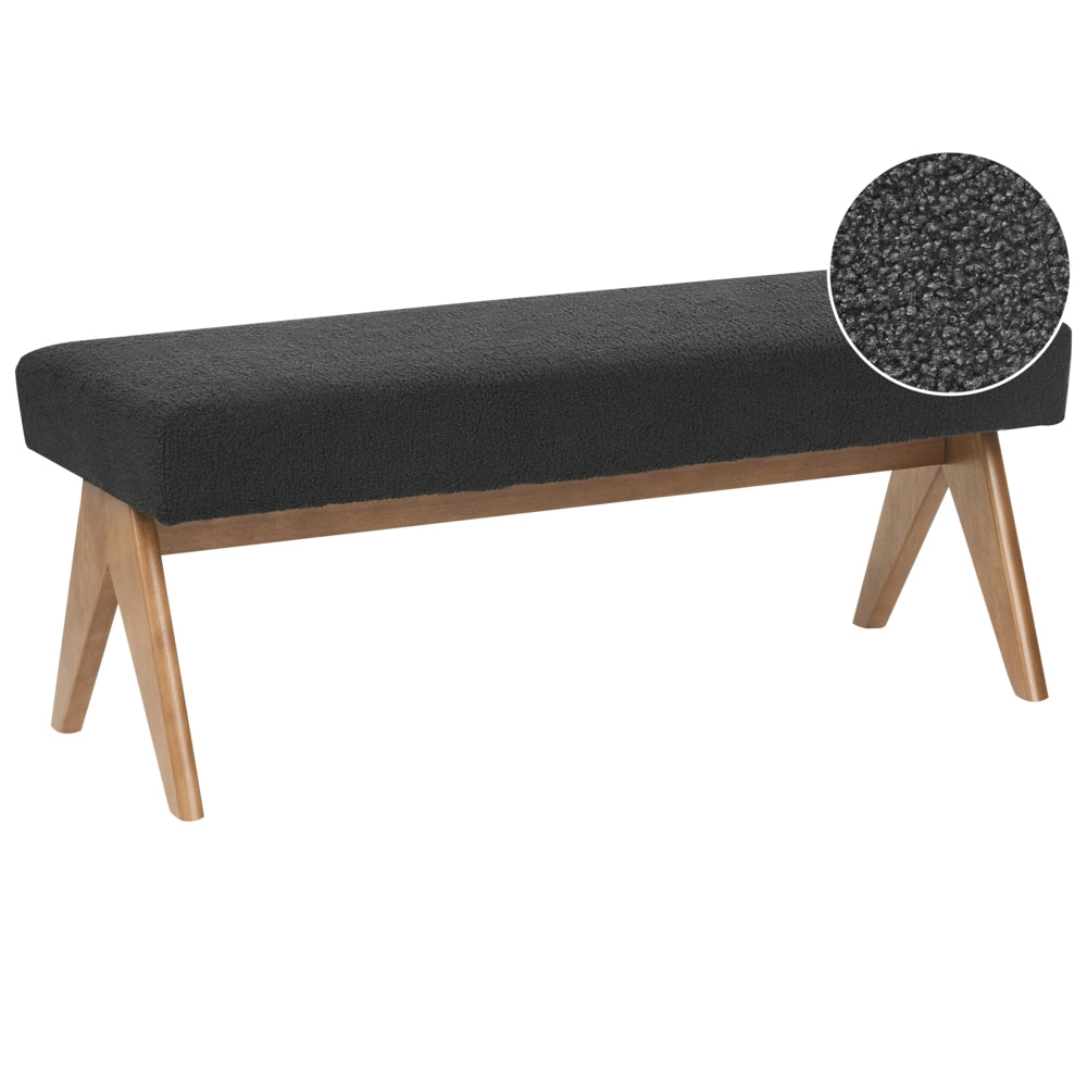Panca Boucle nero e marrone scuro con gambe in legno imbottite Panca per corridoio e panca da letto