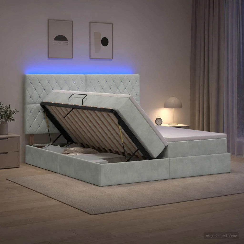 Letto con contenitore LED e materasso Grigio Chiaro 3460260