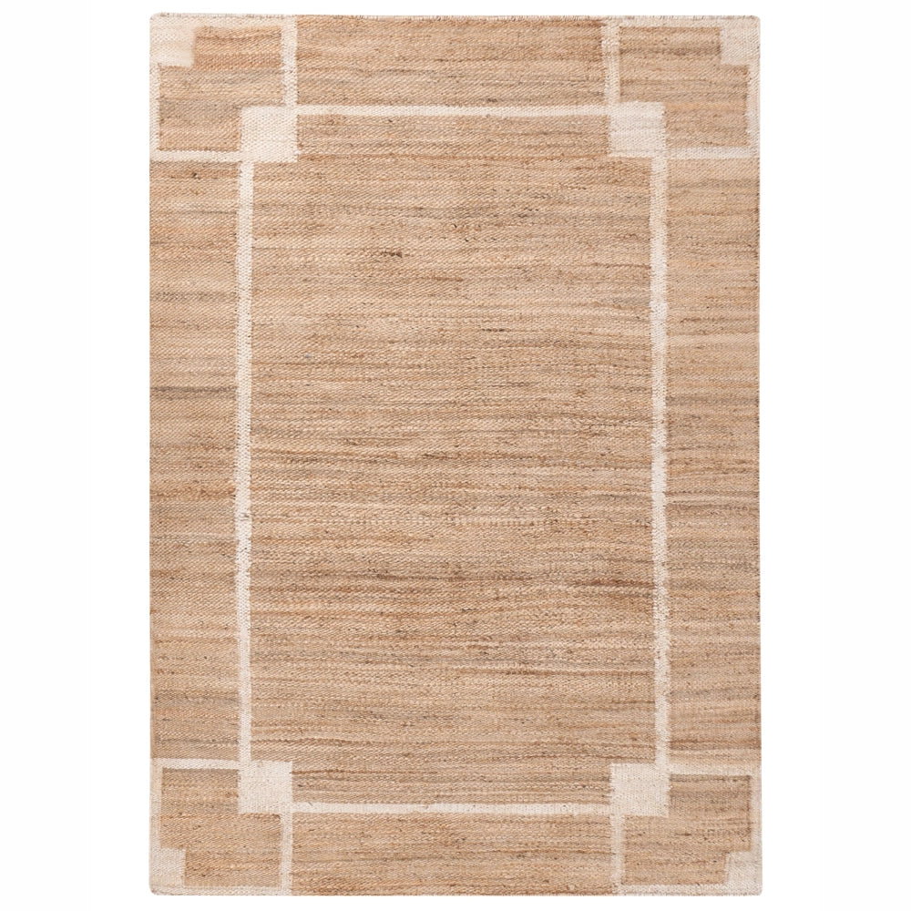 Tappeto beige chiaro in juta 160 x 230 cm con motivo rettangolare intrecciato in stile rustico per soggiorno e camera da letto