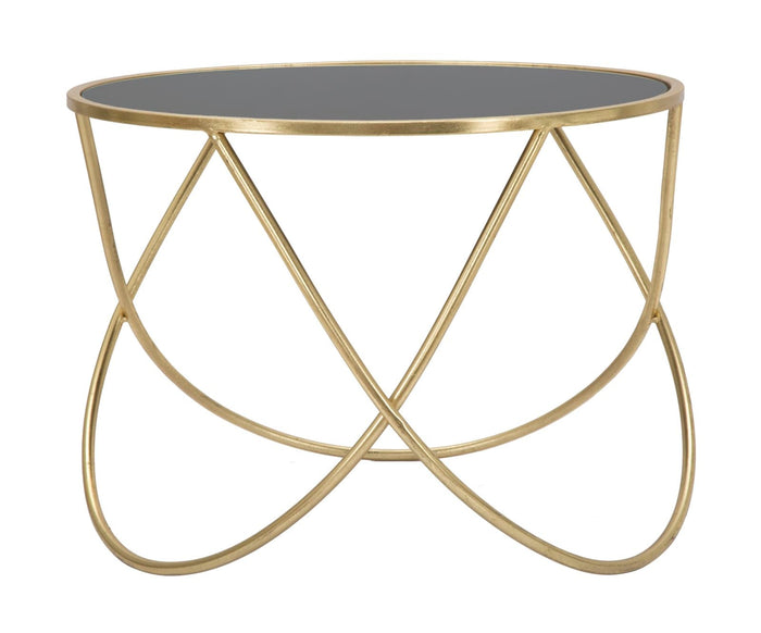 Tavolinetto Ring Ø60x45 cm in Ferro MDF e Specchio Nero e Oro