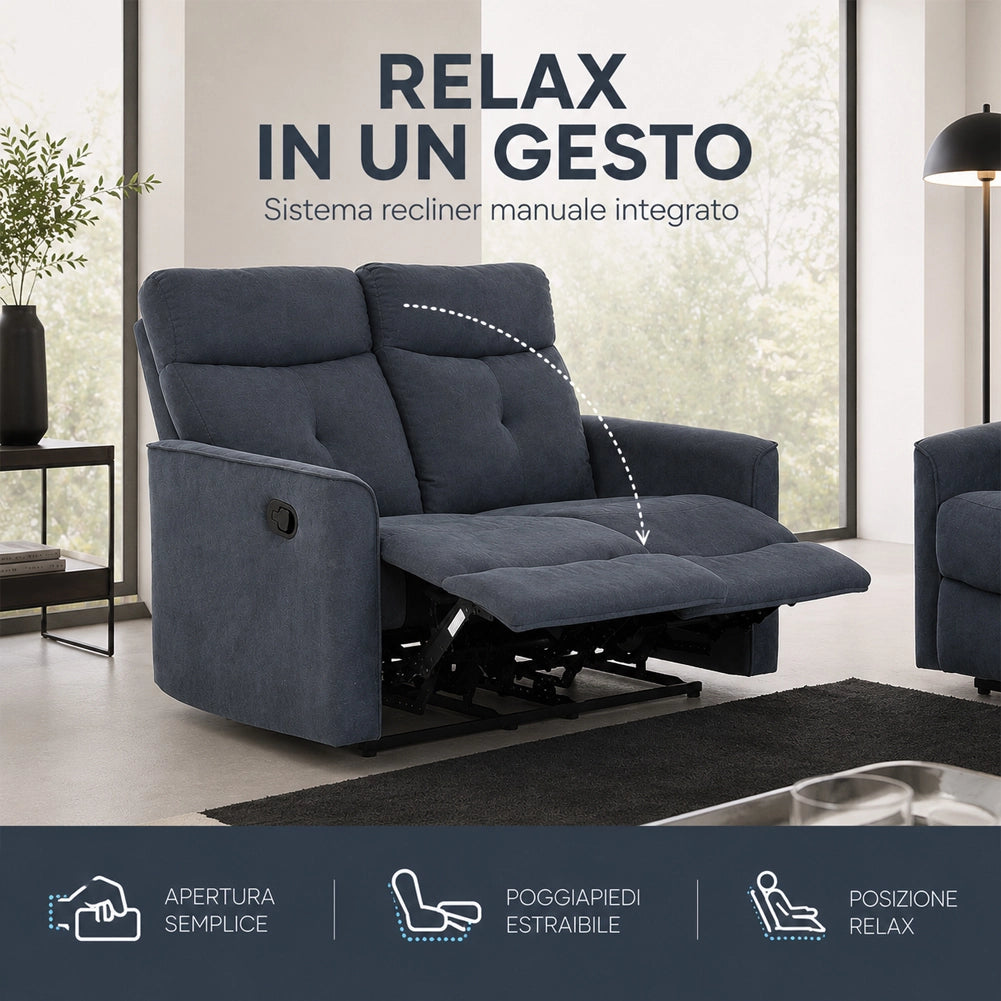 Divano 2 Posti Recliner Manuale Poltrona Reclinabile 2 Posti Grigio 132x96x103cm