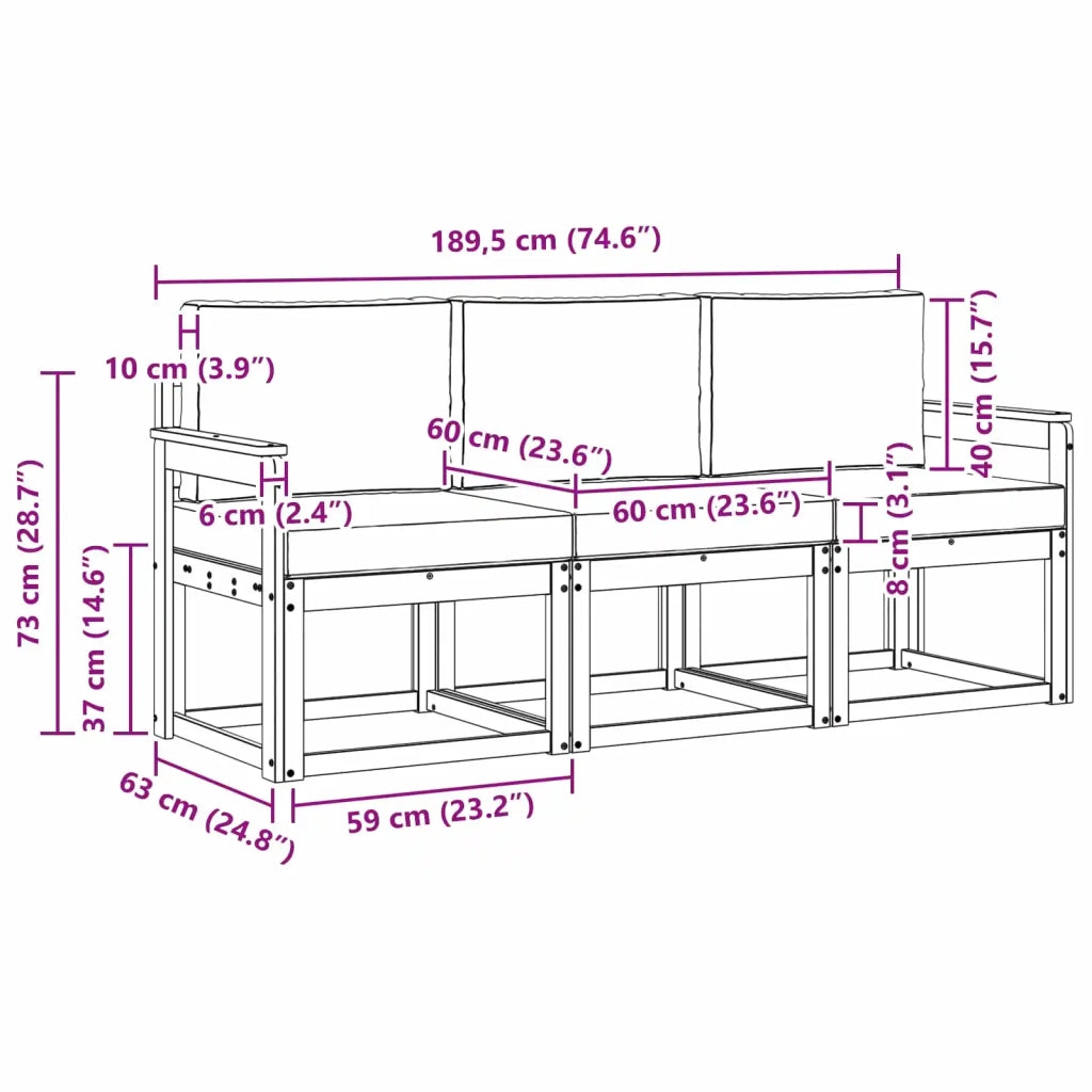 Set di divani da esterno 3 pz 3387167