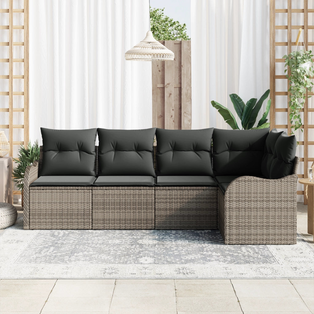 Set di divani da giardino  5 pezzi con cuscini grigio polirattan