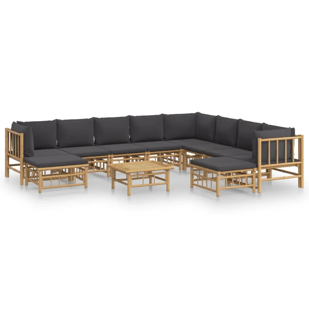 Set Salotto da Giardino 11pz con Cuscini Grigio Scuro Bambù 3155225