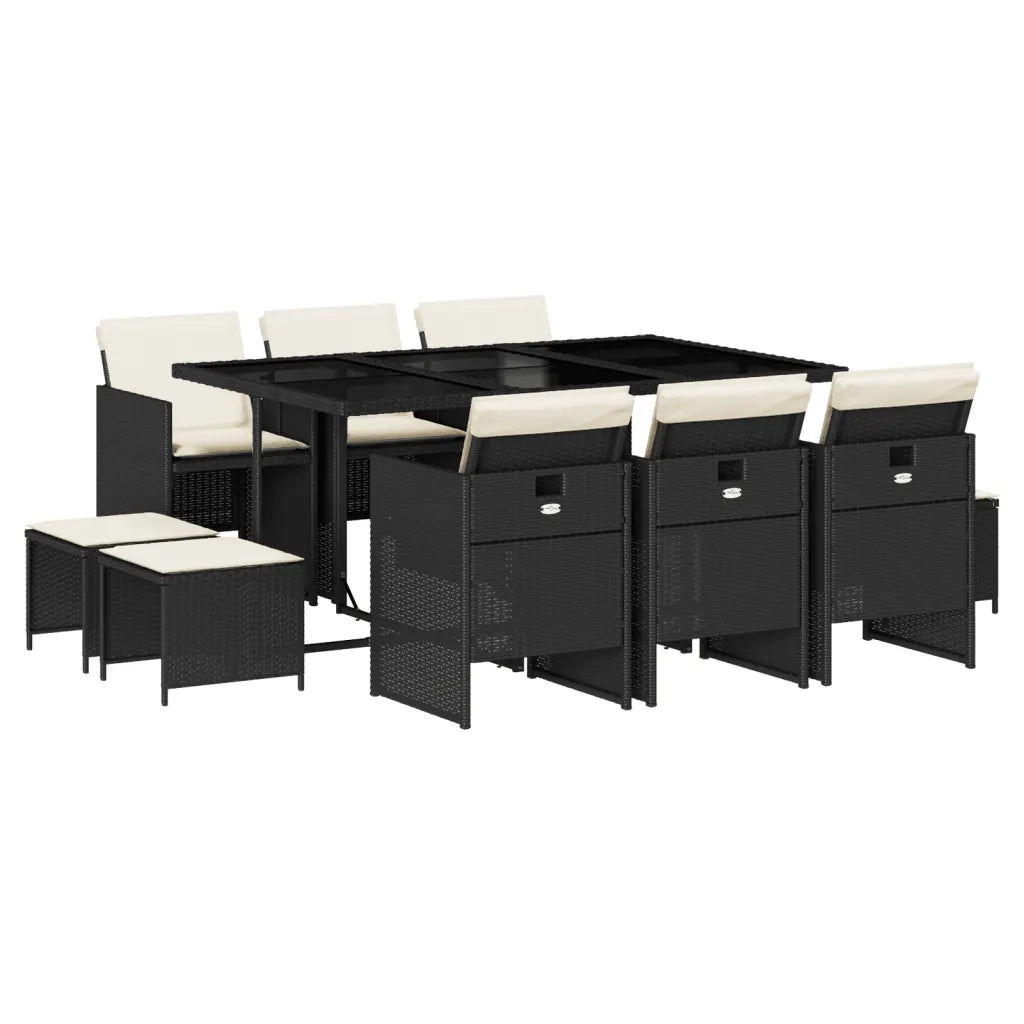 Set da Pranzo da Giardino 11 pz con Cuscini in Polyrattan Nero 3277733