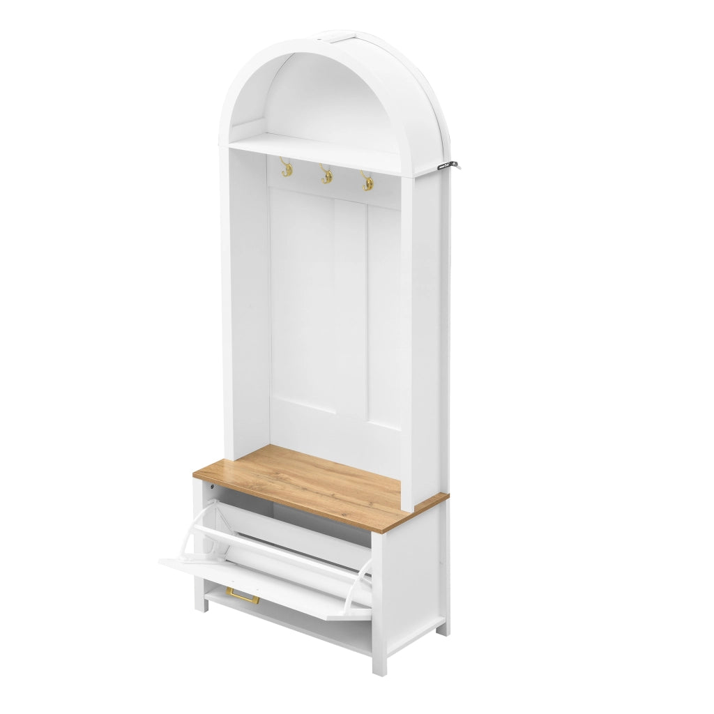 Guardaroba da Ingresso con Appendiabiti, Ripiano e Scarpiera, in MDF Bianco e Color Legno