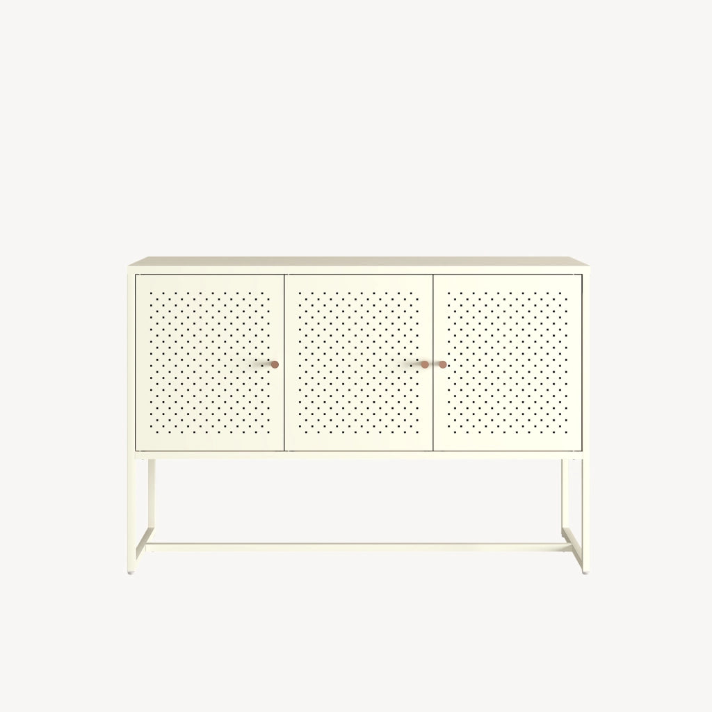 Credenza Viitasaari Mobile Contenitore Stretto a 3 Ante con Ripiani 120 x 40 x 80 cm - Bianco Crema [en.casa]