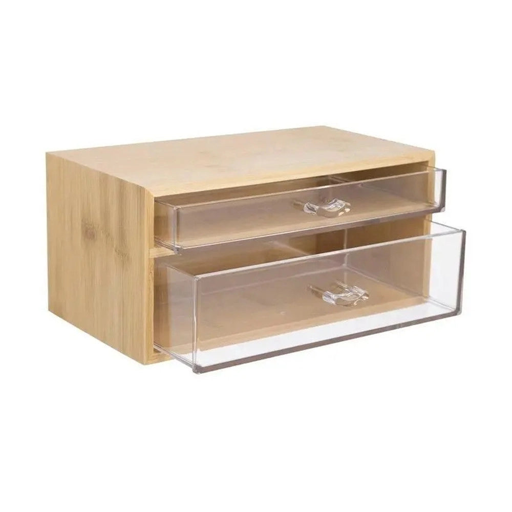 Trade Shop - Porta Gioielli Cosmetici Con 2 Cassetti Forme Diverse Organizer Legno 24.3x15.3x11cm 10831 -