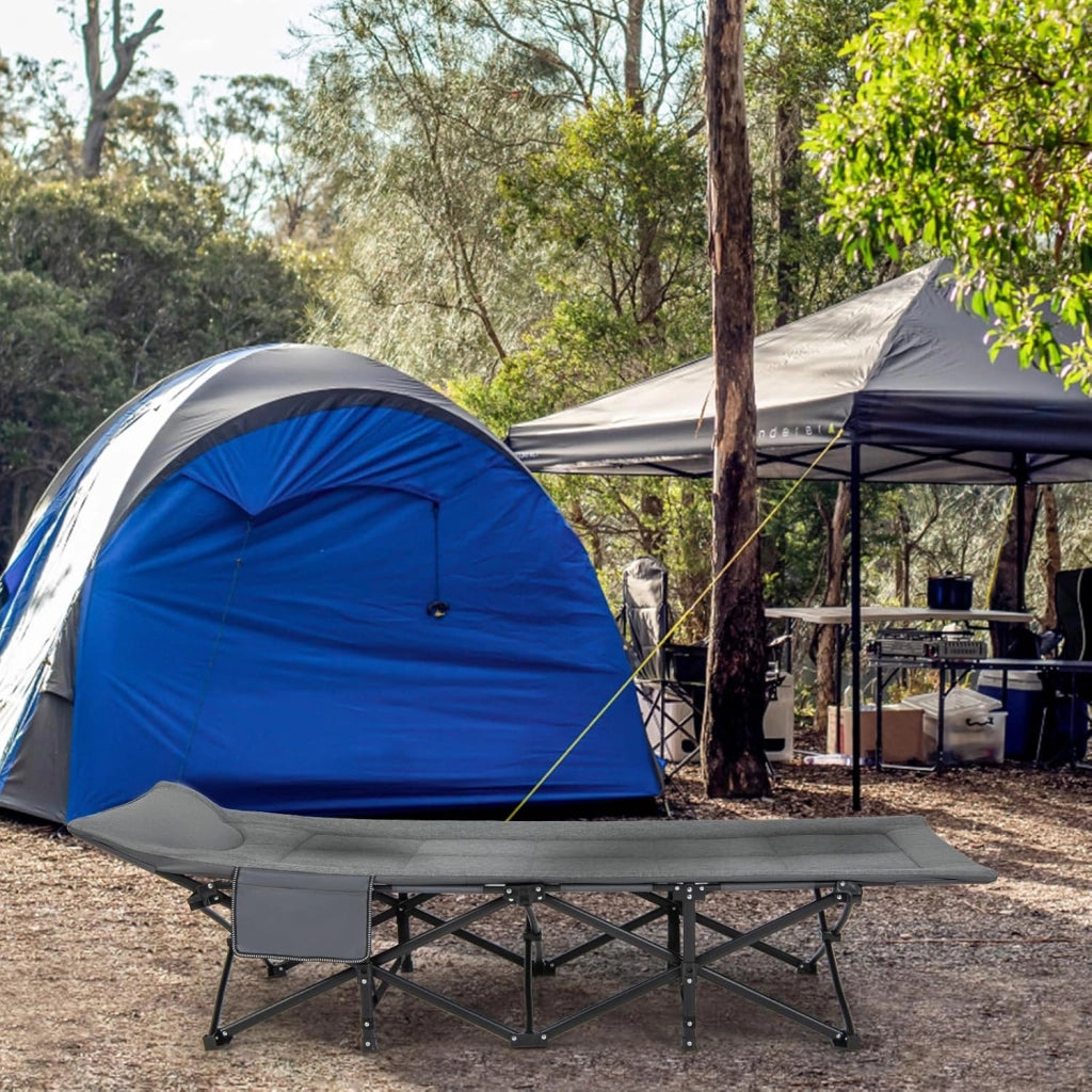 SOARS Lettino pieghevole da campeggio con cuscino integrato, letto pieghevole con tasca laterale e borsa per il trasporto, portata fino a 200 kg, per interni, esterni, 190 x 69 x 48,5 cm